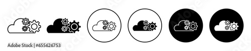 Cloud Setting Icon. Online digital data management service symbol set. cloud server database setting and security vector line sign.