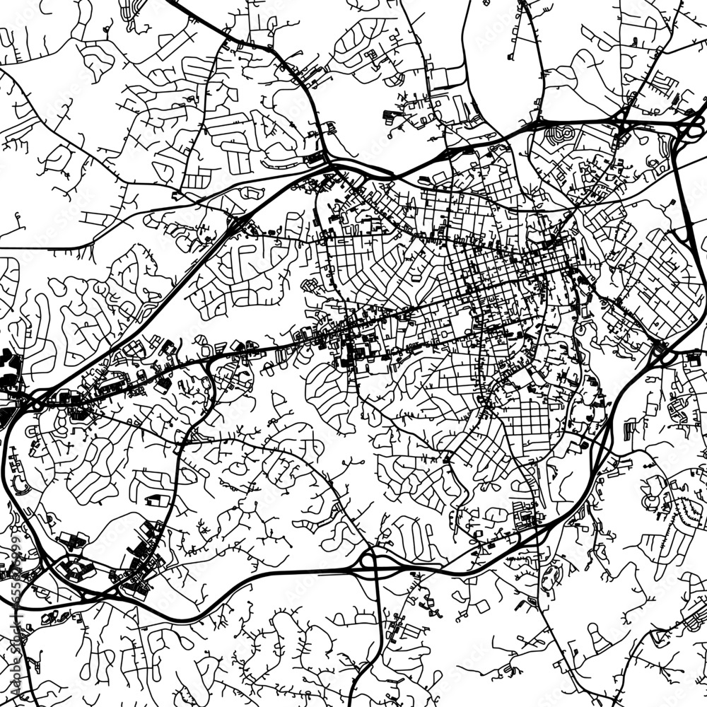 1:1 square aspect ratio vector road map of the city of  Athens Georgia in the United States of America with black roads on a white background.