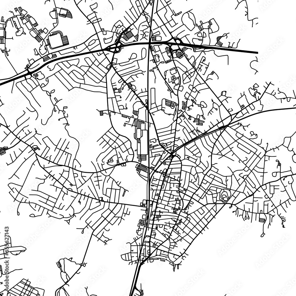 1:1 square aspect ratio vector road map of the city of  Beverly Massachusetts in the United States of America with black roads on a white background.
