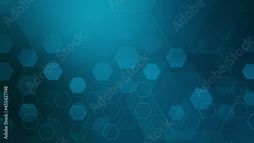 Structural geometric abstract blue background with hexagonal polygonal shapes. Looped animated screensaver. Scientific and technology concept.