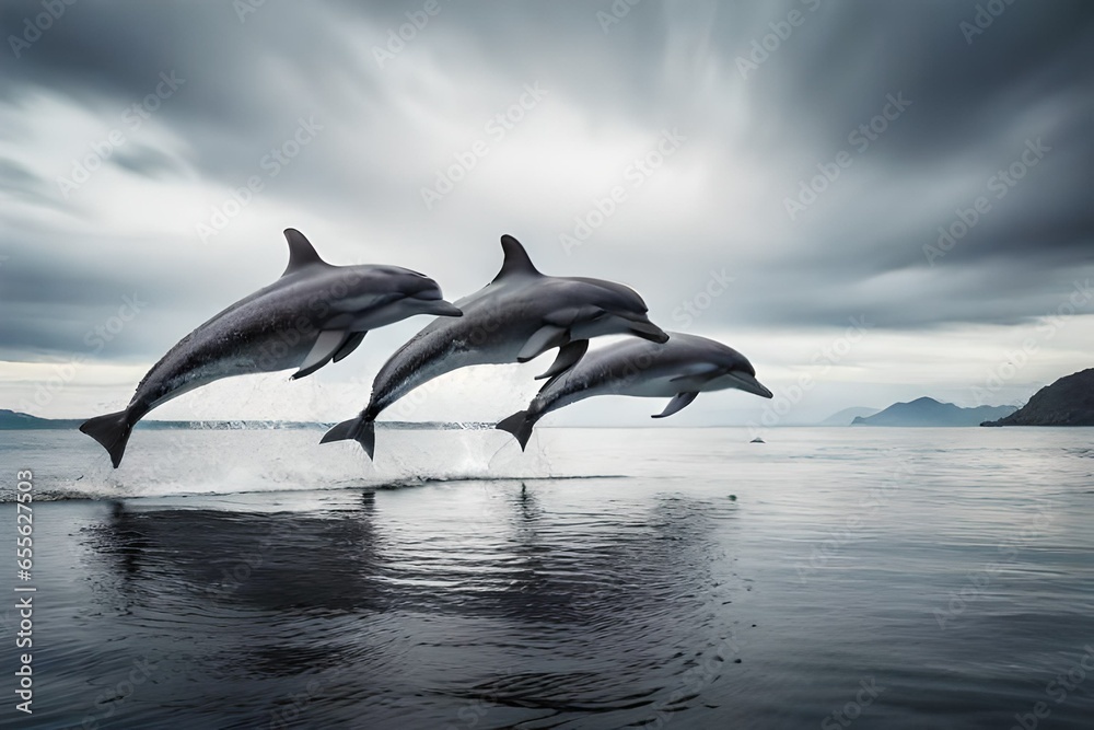 Fototapeta premium two dolphins jumping