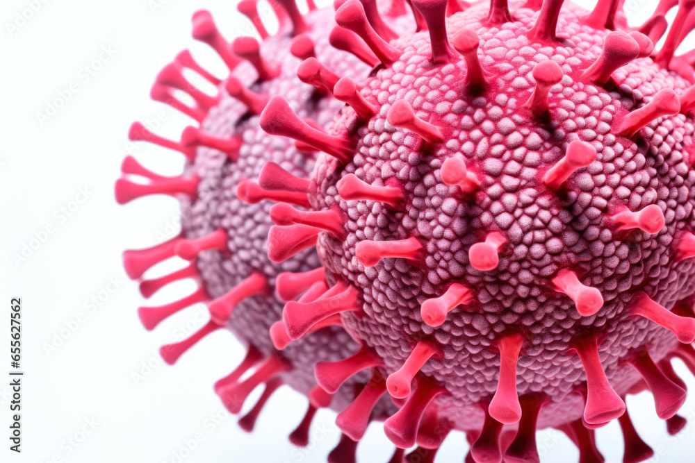 Fototapeta premium Detailed macro image of virus structures isolated on a white background 
