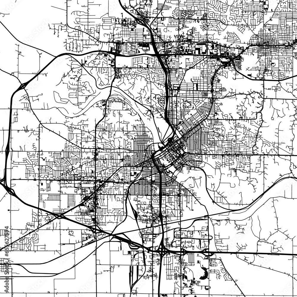 Naklejka premium 1:1 square aspect ratio vector road map of the city of Cedar Rapids Iowa in the United States of America with black roads on a white background.