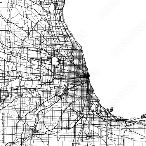 1:1 square aspect ratio vector road map of the city of  Chicago Metro Illinois in the United States of America with black roads on a white background.