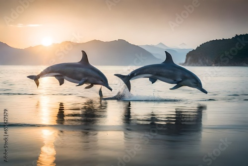 dolphins jumping into the water © Khani