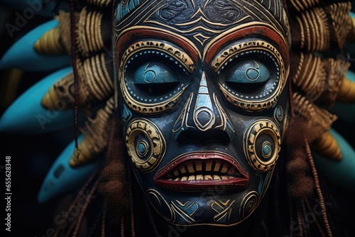 close-up of a traditional tribal mask