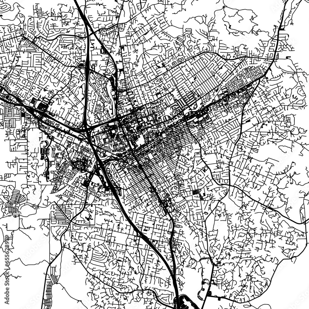 1:1 square aspect ratio vector road map of the city of  Escondido California in the United States of America with black roads on a white background.