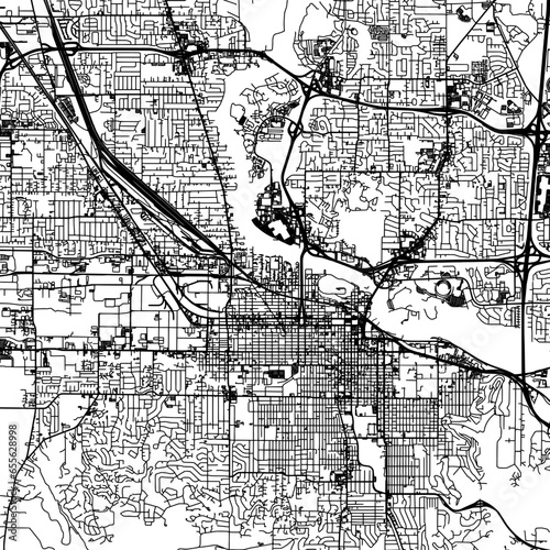 1:1 square aspect ratio vector road map of the city of  Eugene Oregon in the United States of America with black roads on a white background.