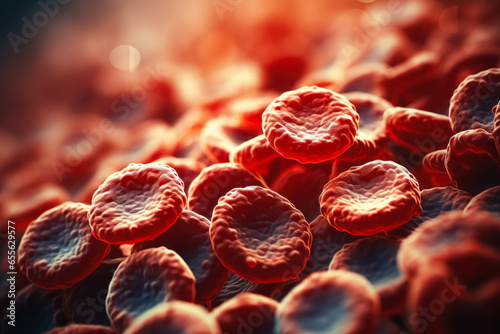 Human blood cells under microscope photo