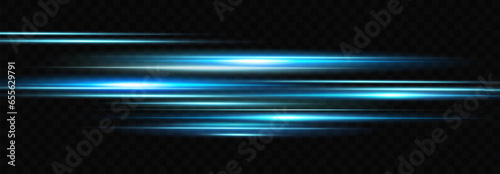 Light effect of neon lines movement.Horizontal lines. Speed ​​effect on a transparent background.lines of light, speed and movement.