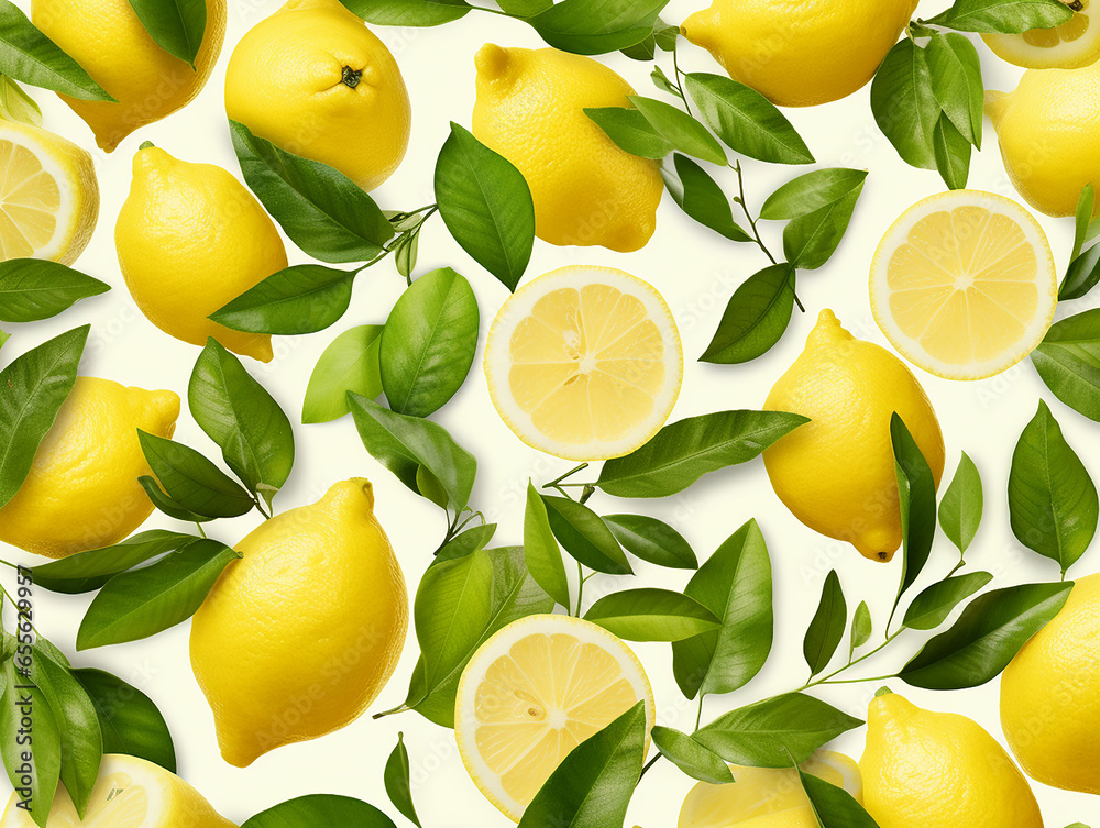 Fresh lemons background with lemon cut in half
