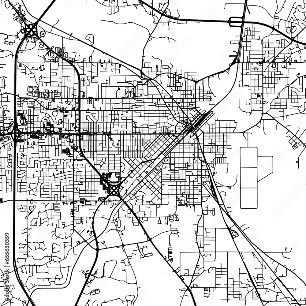 1:1 square aspect ratio vector road map of the city of  Hattiesburg Mississippi in the United States of America with black roads on a white background.