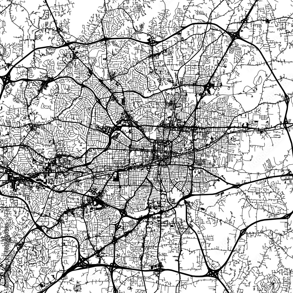 Obraz premium 1:1 square aspect ratio vector road map of the city of Greensboro North Carolina in the United States of America with black roads on a white background.