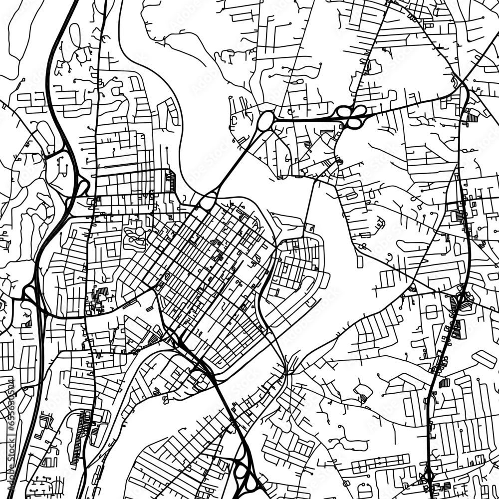 1:1 square aspect ratio vector road map of the city of  Holyoke Massachusetts in the United States of America with black roads on a white background.