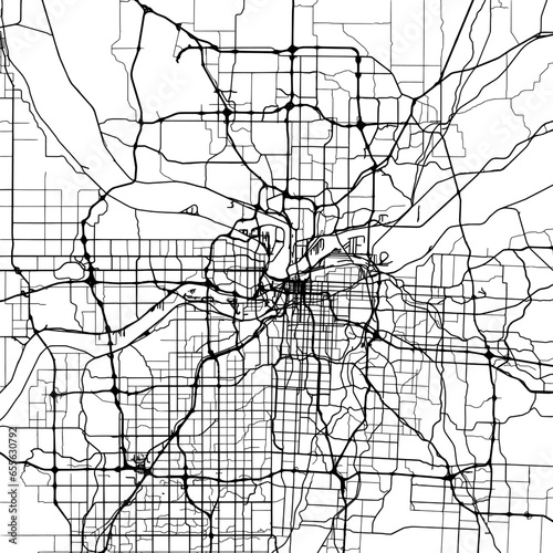 1:1 square aspect ratio vector road map of the city of  Kansas City Kansas in the United States of America with black roads on a white background. photo