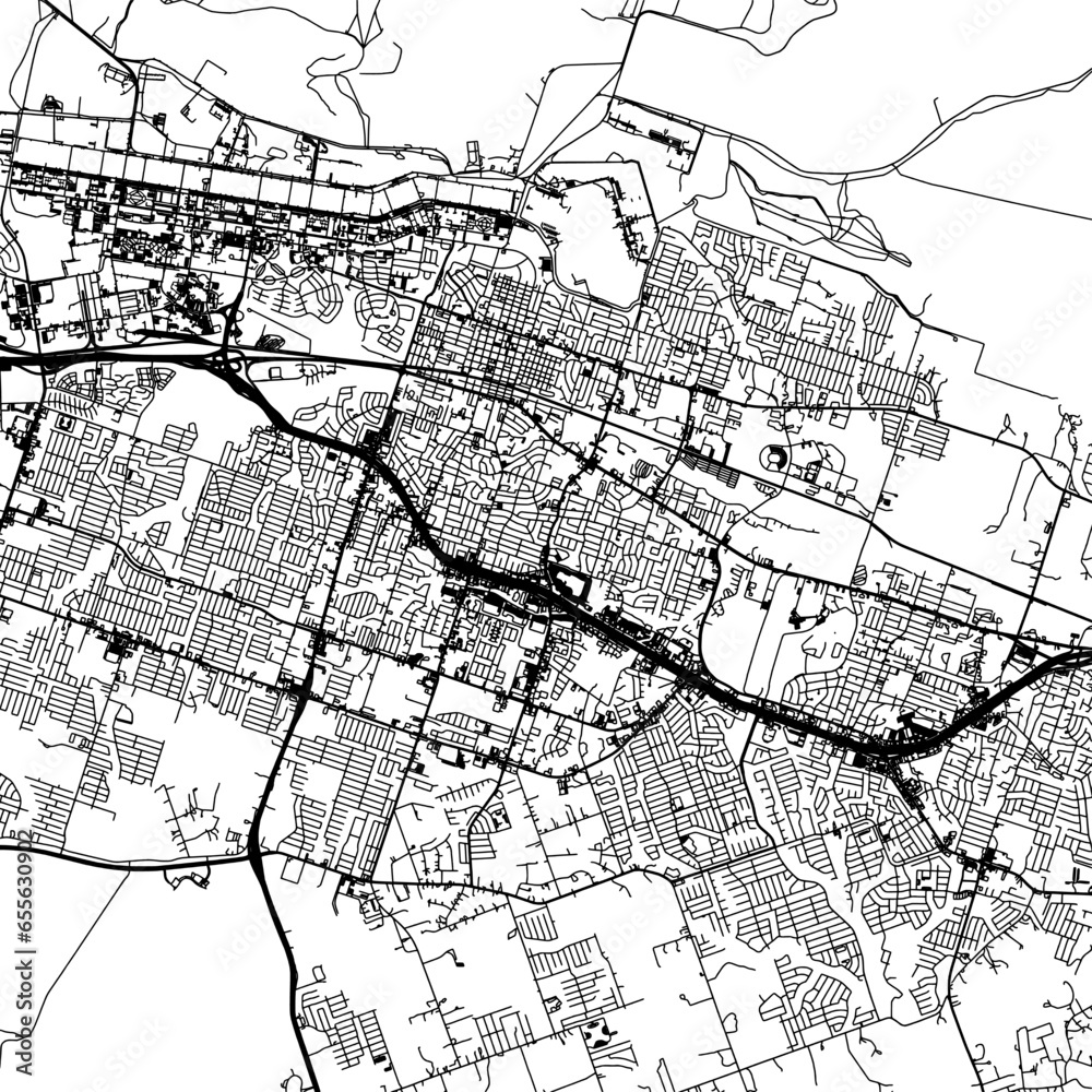 Naklejka premium 1:1 square aspect ratio vector road map of the city of Killeen Texas in the United States of America with black roads on a white background.