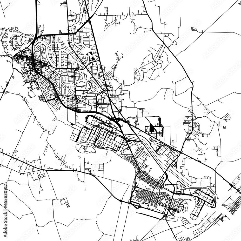 1:1 square aspect ratio vector road map of the city of  Lake Jackson Texas in the United States of America with black roads on a white background.