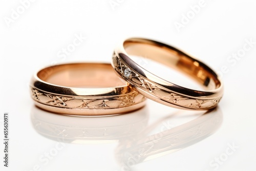 two wedding rings apart on a white background