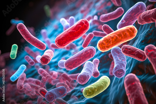 Ultra-detailed macro images of probiotic bacteria within human gut flora 