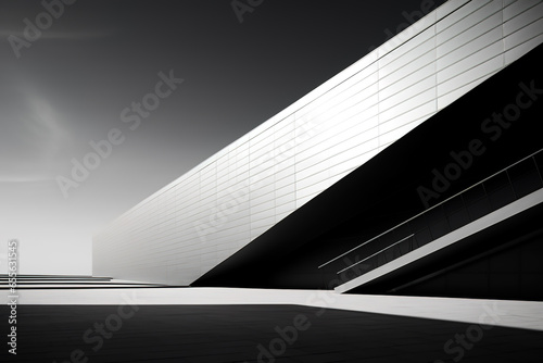 Abstract black and white polygon shape steel and glass building exterior design