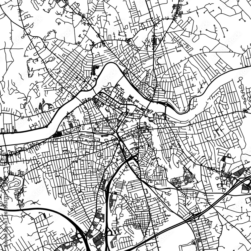 1:1 square aspect ratio vector road map of the city of  Lowell Massachusetts in the United States of America with black roads on a white background.