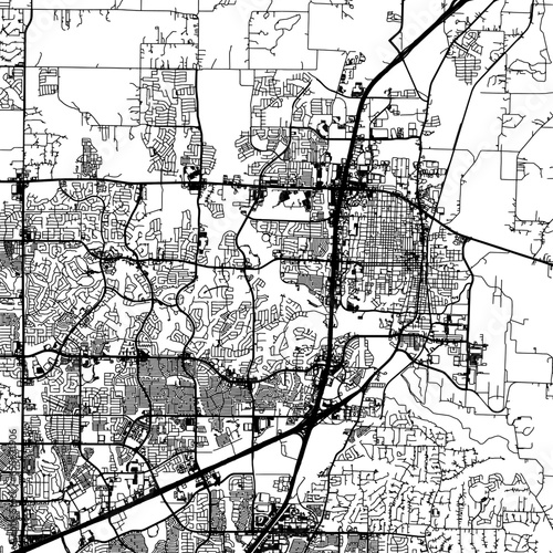 1 1 square aspect ratio vector road map of the city of  McKinney Texas in the United States of America with black roads on a white background.