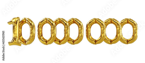 3D render of 10M or 10000000 followers thank you Gold balloons, ten million gold number balloons photo