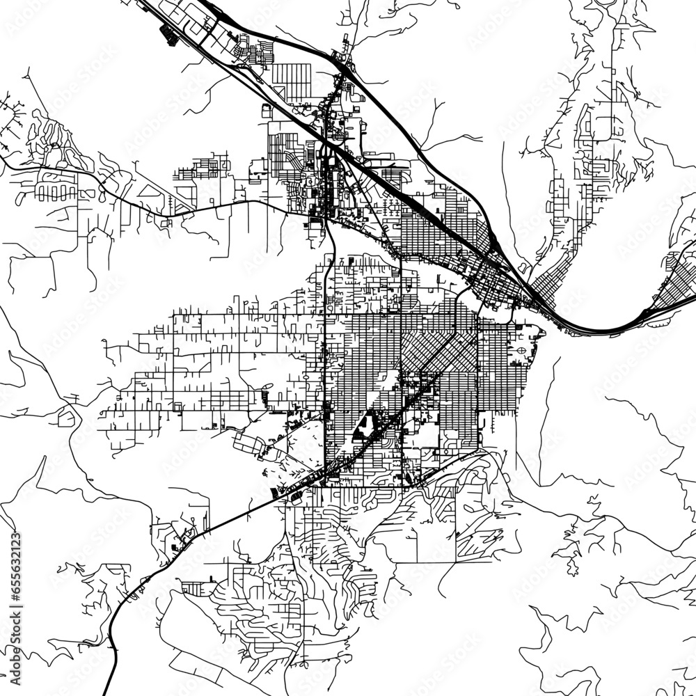 Naklejka premium 1:1 square aspect ratio vector road map of the city of Missoula Montana in the United States of America with black roads on a white background.