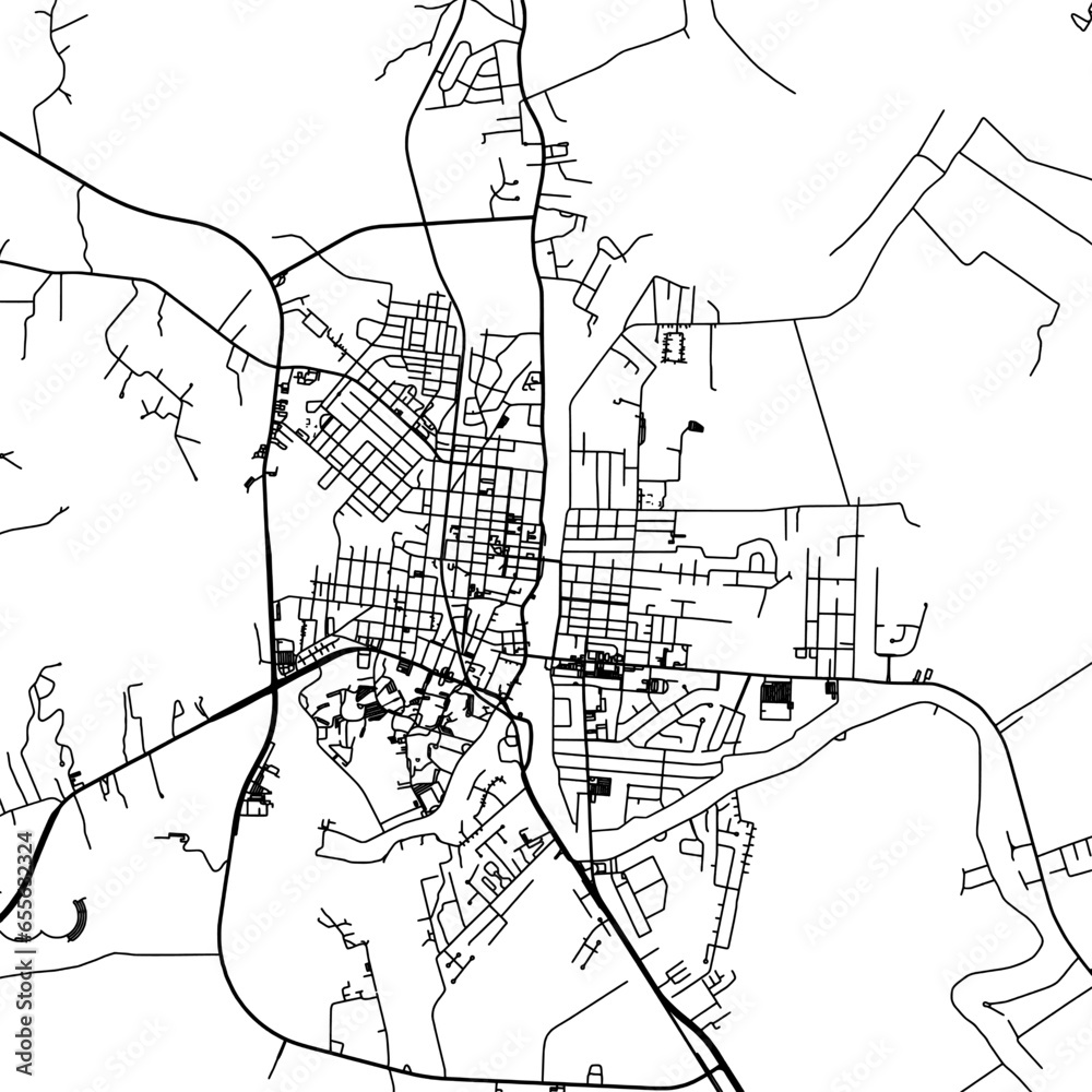 1:1 square aspect ratio vector road map of the city of  Natchitoches Louisiana in the United States of America with black roads on a white background.