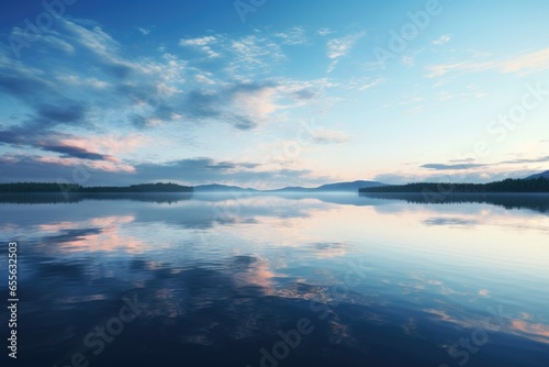 calm lake surface reflecting the sky