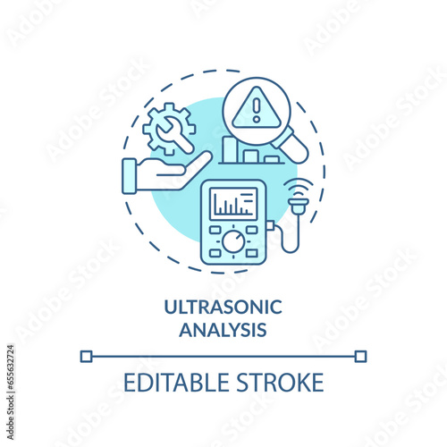 2D editable blue icon ultrasonic analysis concept, isolated vector, predictive maintenance thin line monochromatic illustration.