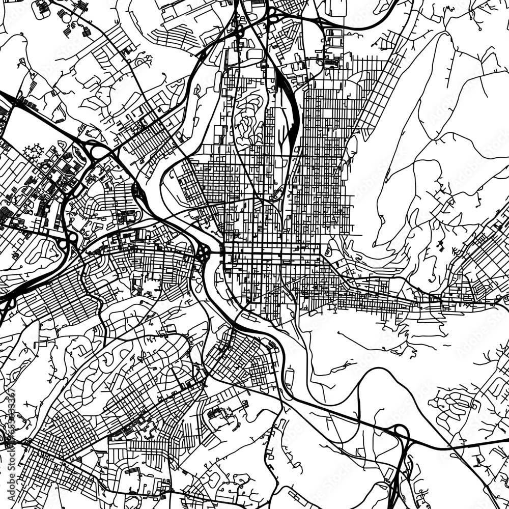 Fototapeta premium 1:1 square aspect ratio vector road map of the city of Reading Pennsylvania in the United States of America with black roads on a white background.
