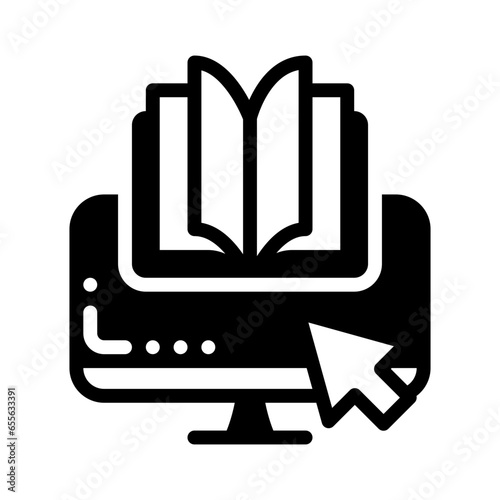 The e-book icon is represented by a book in front of a computer