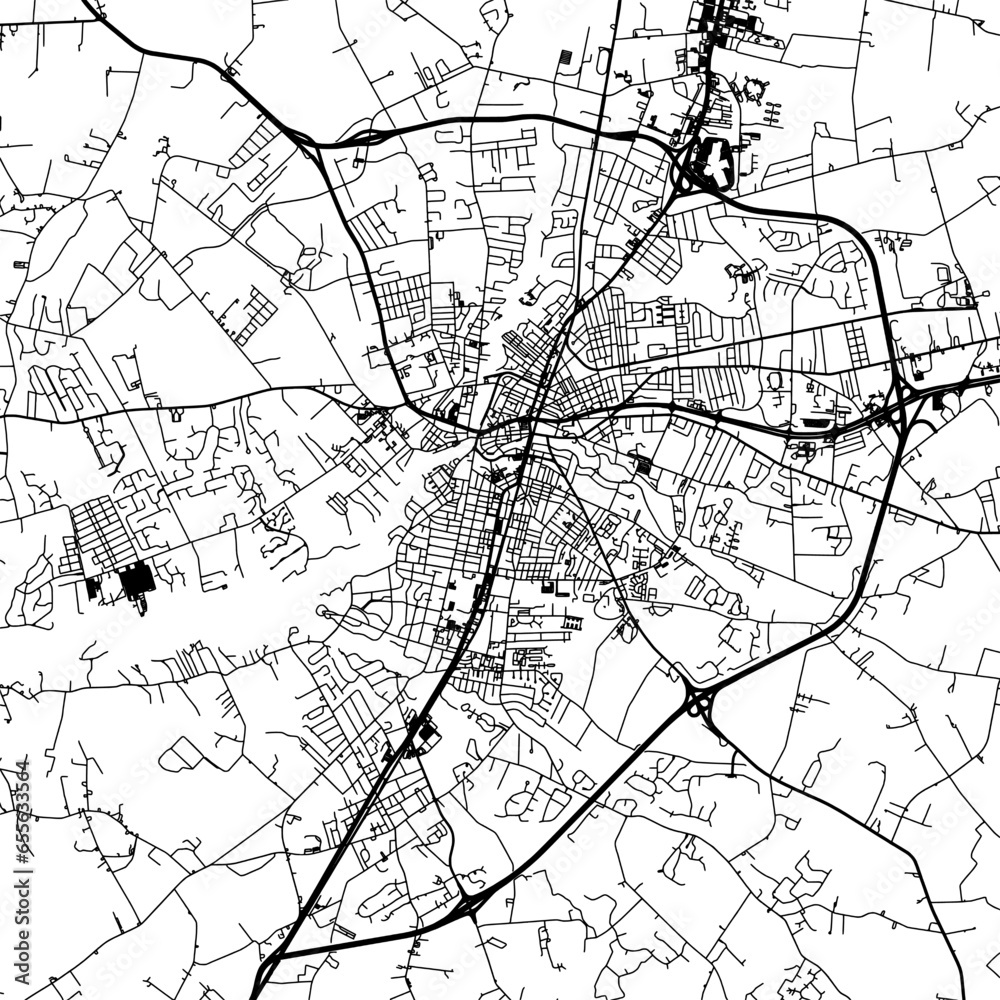 1:1 square aspect ratio vector road map of the city of  Salisbury Maryland in the United States of America with black roads on a white background.
