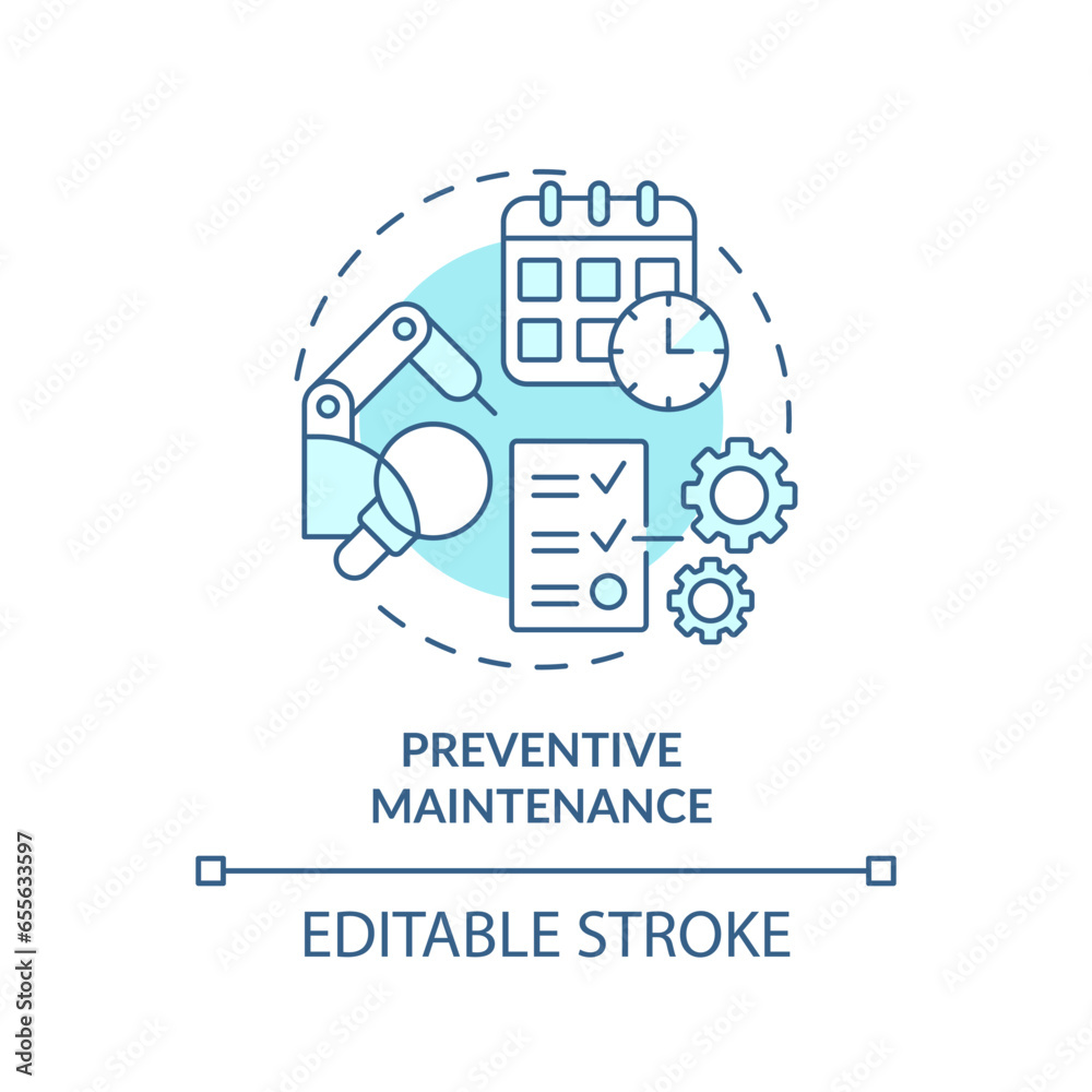2D editable blue icon preventive maintenance concept, isolated vector, predictive maintenance thin line monochromatic illustration. 2D editable blue icon preventive maintenance concept, isolated vector, predictive maintenance thin line monochromatic illustration.
