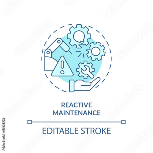 2D editable blue icon reactive maintenance concept, isolated vector, predictive maintenance thin line monochromatic illustration.