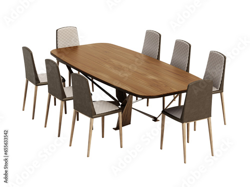 Dining table and chairs isolated on transparent background. 3D illustration