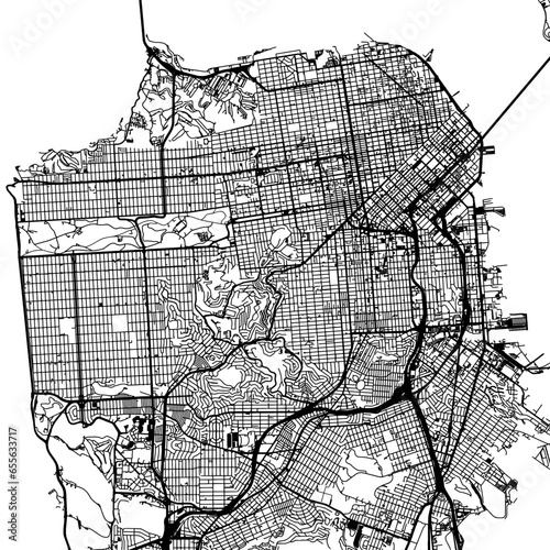 1:1 square aspect ratio vector road map of the city of  San Francisco California in the United States of America with black roads on a white background.