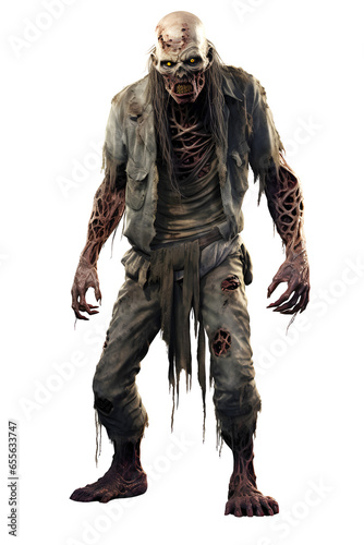 Scary Zombie isolated on transparent background