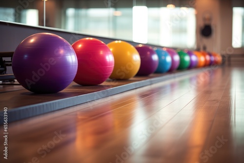 row of yoga balls in a health club