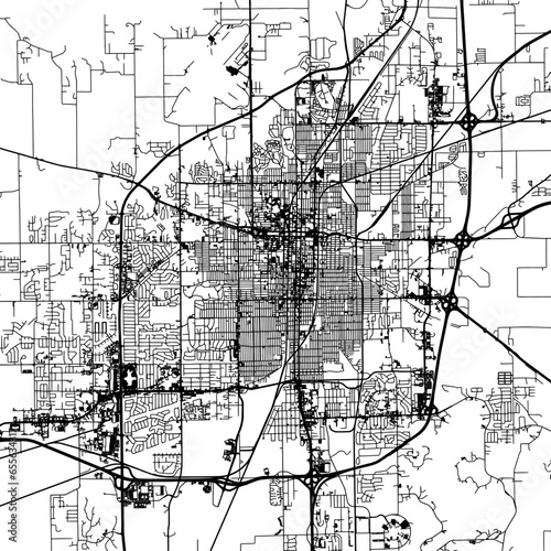 1:1 square aspect ratio vector road map of the city of Springfield Illinois in the United States of America with black roads on a white background.