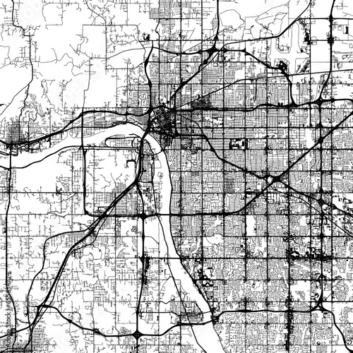 1:1 square aspect ratio vector road map of the city of  Tulsa Oklahoma in the United States of America with black roads on a white background.