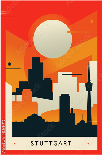 Germany Stuttgart city brutalism poster with abstract skyline, cityscape retro vector illustration. Travel guide cover, brochure, flyer, leaflet, business presentation template image
