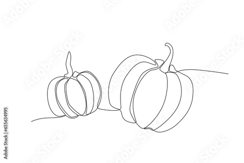 Two pumpkins for a celebratory meal. Thanksgiving one-line drawing