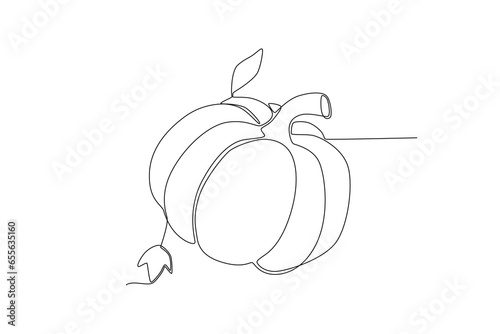 A pumpkin with its leaves. Thanksgiving one-line drawing