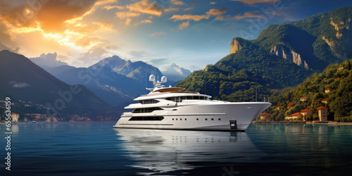 A Pristine Luxury Yacht Stands Ready For An Opulent Journey On The Water . Сoncept Luxury Yachting, Opulent Sailing, Pristine Vessel, Unforgettable Water Adventure.