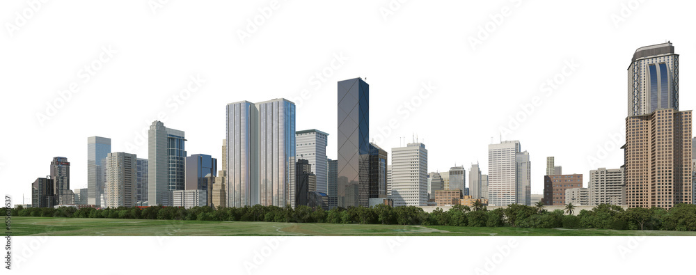 Panorama view of high-rise cities On a transparent background