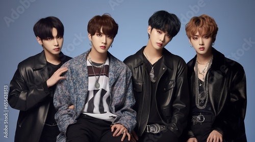korean k-pop boys band posing in the studio
