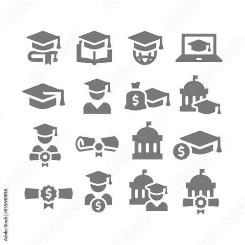 University and student vector icon set. Fee and education cost icons.