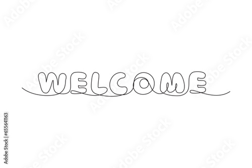 Continuous Line Welcome Icon, Monoline Greeting Symbol, One Line Welcome Quote Silhouette